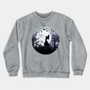 Butterfly Silhouette Over Moon Crewneck Sweatshirt